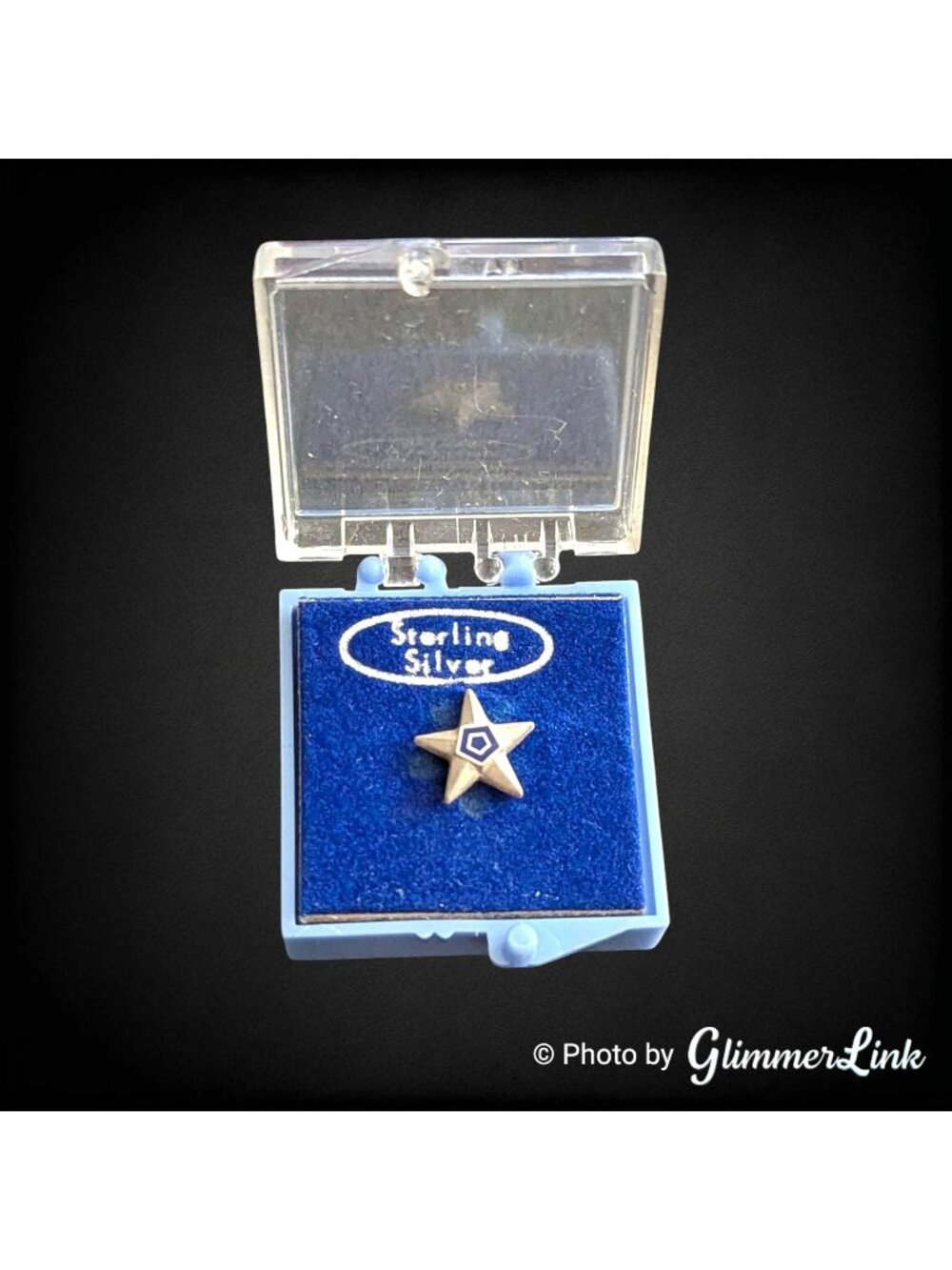 Vintage Tiny Blue Pentagon Star Sterling Silver Tack Pin